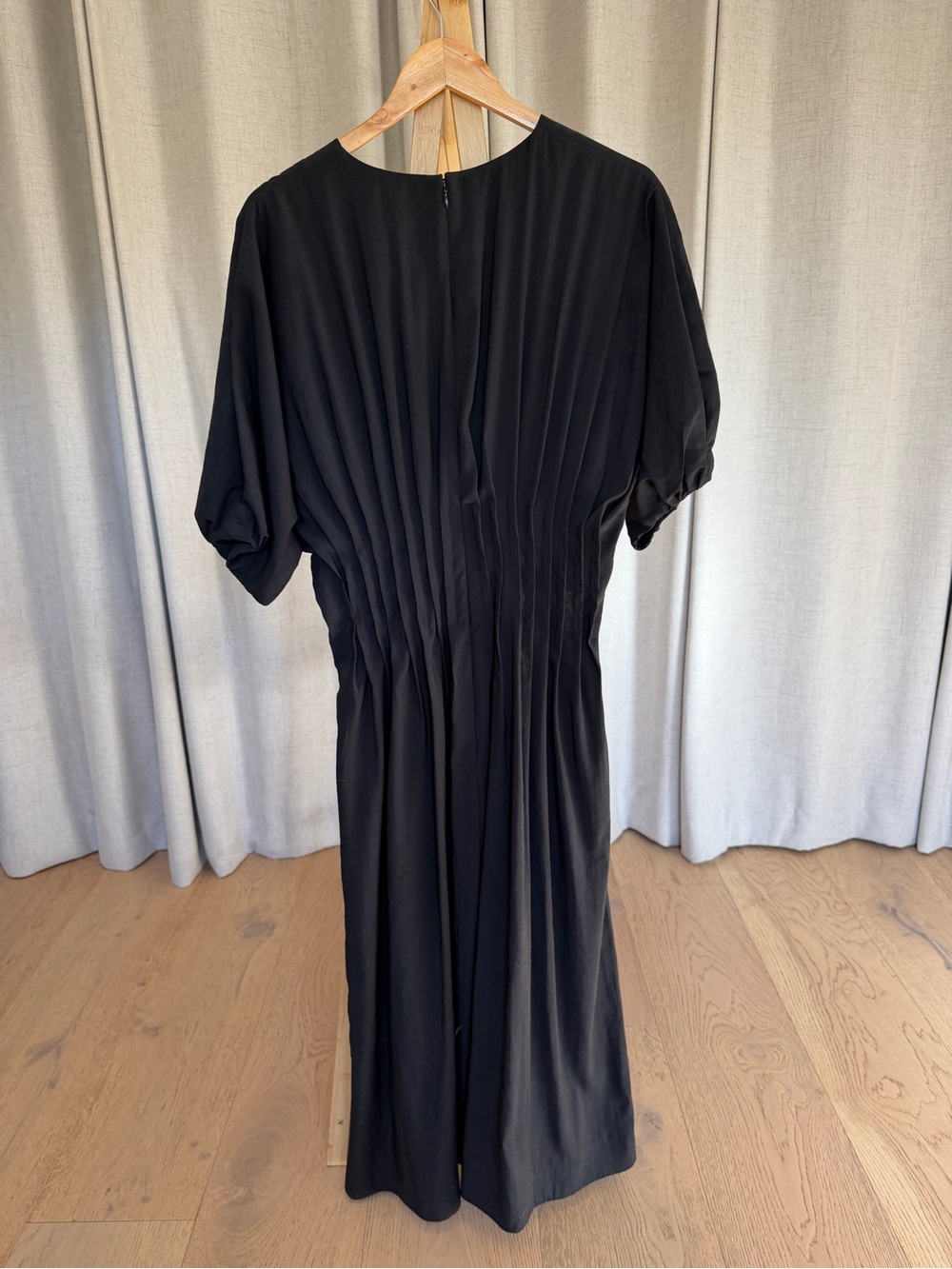COS Black Pleated Midi Dress with Puff Sleeves size 14